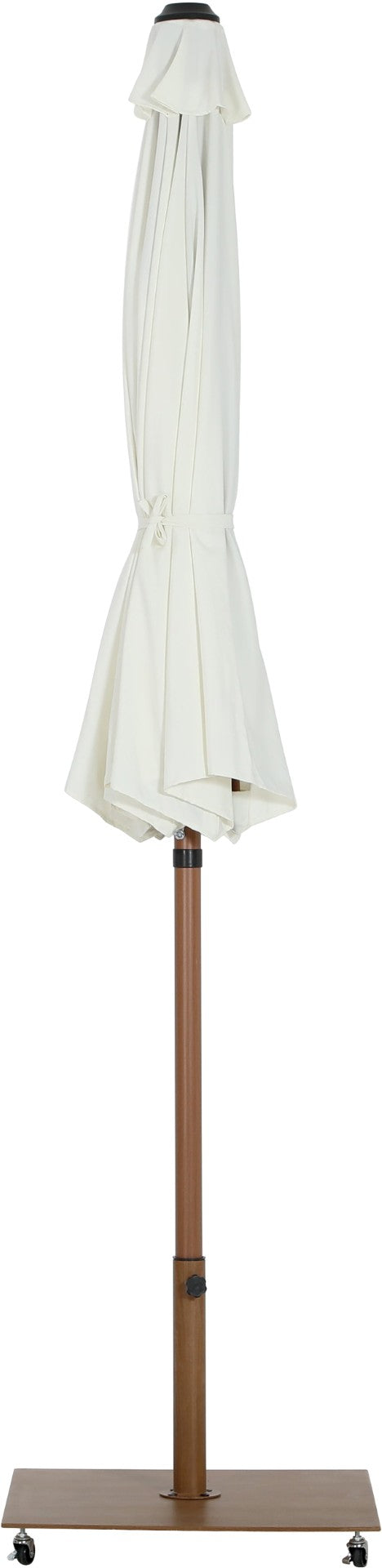 Meridian Furniture Amalfi Resort Style Outdoor Patio Umbrella with Teak Pole and Rolling Base Set 55017White-AT