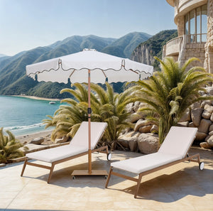 Meridian Furniture Amalfi Resort Style Outdoor Patio Umbrella with Teak Pole and Rolling Base Set 55017White-AT