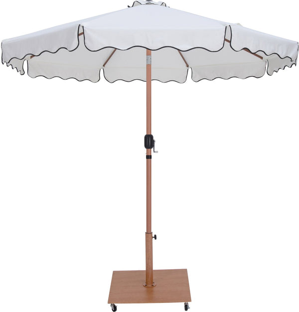 Meridian Furniture Amalfi Resort Style Outdoor Patio Umbrella with Teak Pole and Rolling Base Set 55017White-AT