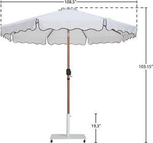 Meridian Furniture Amalfi Resort Style Patio Umbrella with Caster Base Water Resistant White Canopy 55017White-AW