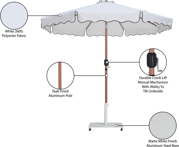 Meridian Furniture Amalfi Resort Style Patio Umbrella with Caster Base Water Resistant White Canopy 55017White-AW
