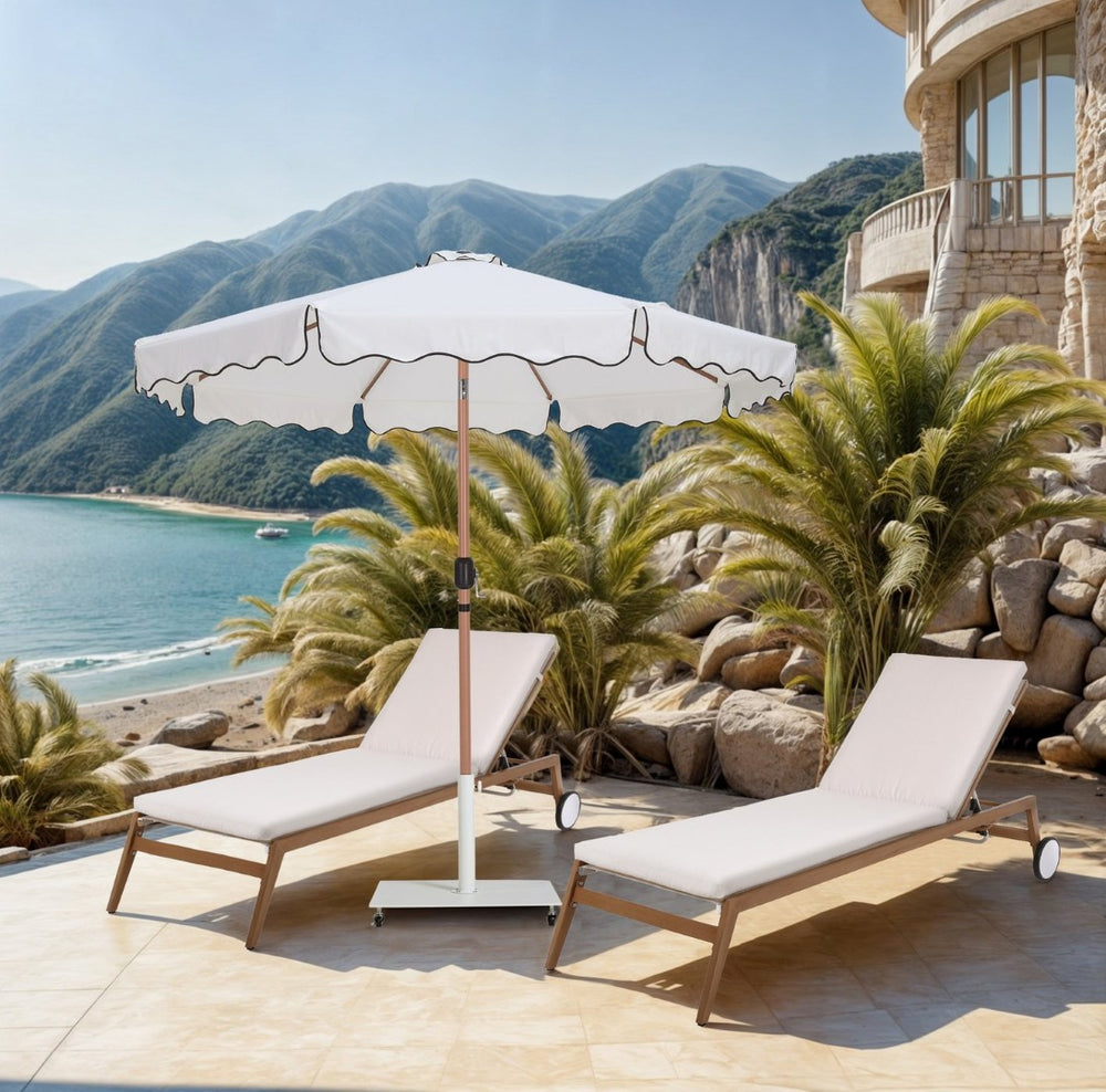 Meridian Furniture Amalfi Resort Style Patio Umbrella with Caster Base Water Resistant White Canopy 55017White-AW