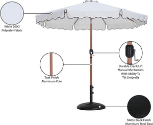 Meridian Furniture Amalfi Outdoor Patio Umbrella Set with Teak Pole White Canopy and Matte Black Base 55017White-BB