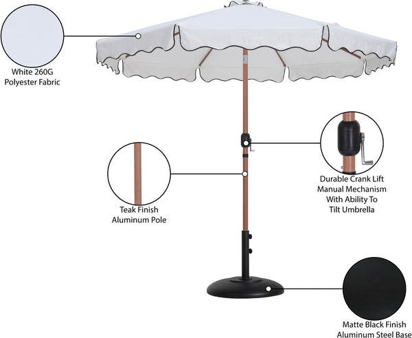 Meridian Furniture Amalfi Outdoor Patio Umbrella Set with Teak Pole White Canopy and Matte Black Base 55017White-BB
