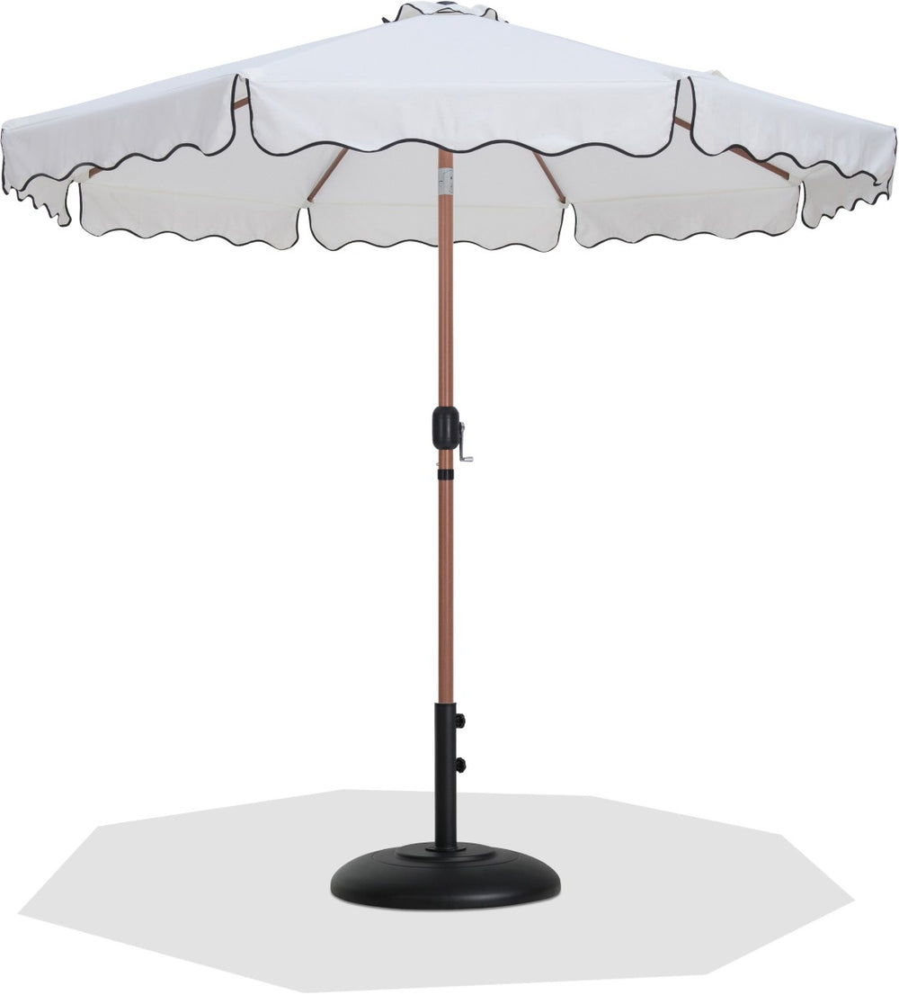 Meridian Furniture Amalfi Outdoor Patio Umbrella Set with Teak Pole White Canopy and Matte Black Base 55017White-BB