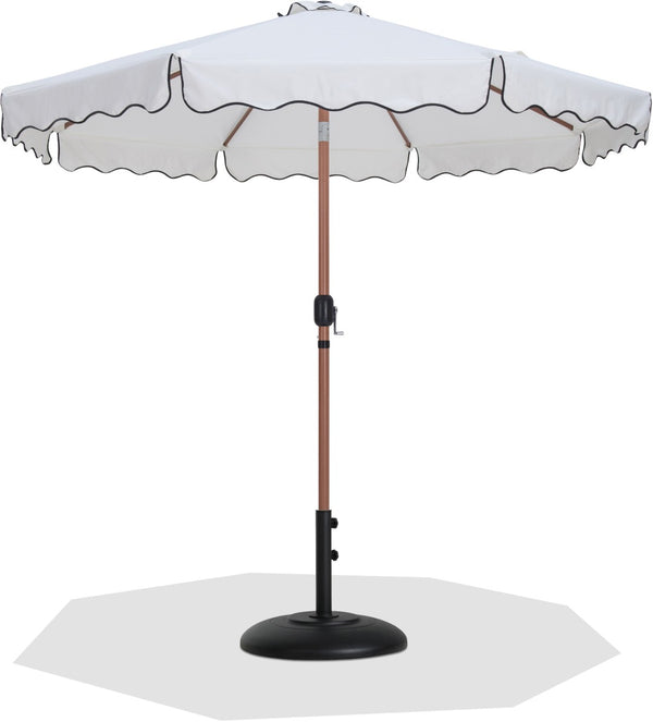 Meridian Furniture Amalfi Outdoor Patio Umbrella Set with Teak Pole White Canopy and Matte Black Base 55017White-BB