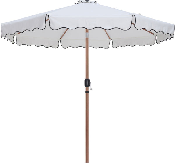 Meridian Furniture Amalfi Outdoor Patio Umbrella Set with Teak Pole White Canopy and Matte Black Base 55017White-BB
