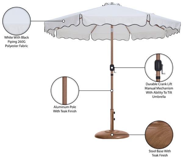 Meridian Furniture Amalfi Outdoor Patio Umbrella Set with Uv Resistant Canopy and Teak Finish Pole 55017White-BT