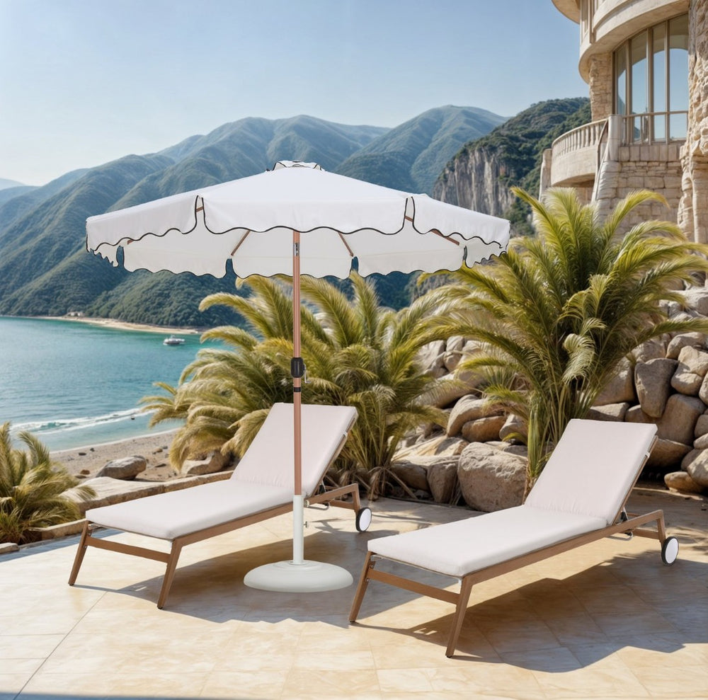 Meridian Furniture Amalfi Outdoor Patio Umbrella Set with Uv Resistant Canopy and Teak Finish Pole 55017White-BT