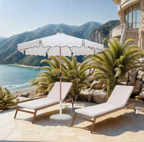 Meridian Furniture Amalfi Outdoor Patio Umbrella Set with Uv Resistant Canopy and Teak Finish Pole 55017White-BT