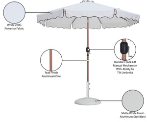 Meridian Furniture Amalfi Resort Style Patio Umbrella with Base Water Resistant Polyester Canopy 55017White-BW