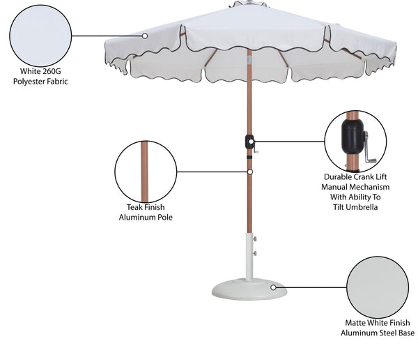 Meridian Furniture Amalfi Resort Style Patio Umbrella with Base Water Resistant Polyester Canopy 55017White-BW