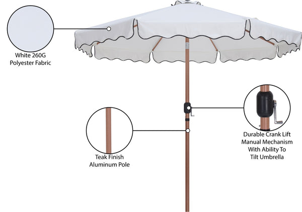 Meridian Furniture Amalfi Resort Style Outdoor Patio Umbrella Uv Resistant Polyester Canopy with Aluminum Pole White Style 1 55017White-U