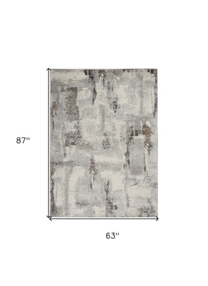 Homeroots 5' X 7' Ivory Gray And Brown Abstract Non Skid Area Rug  Polypropylene,Polyester 550181