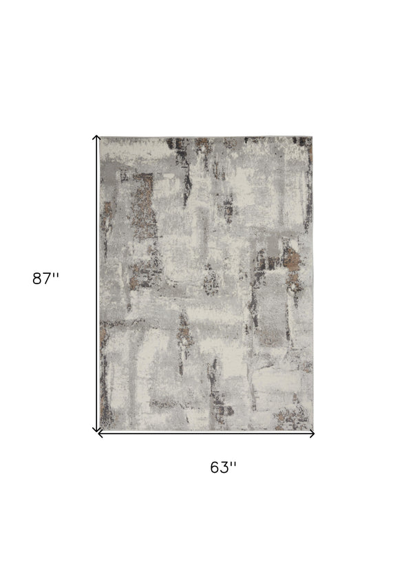 Homeroots 5' X 7' Ivory Gray And Brown Abstract Non Skid Area Rug  Polypropylene,Polyester 550181