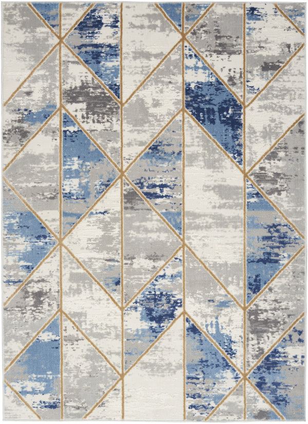 Homeroots 5' X 7' Ivory Blue And Gray Abstract Non Skid Area Rug  Polypropylene,Polyester 550182
