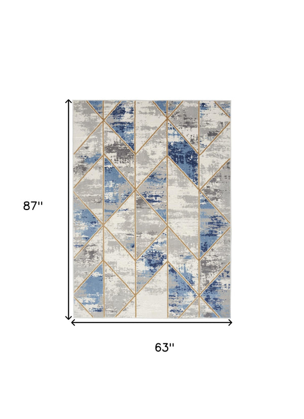 Homeroots 5' X 7' Ivory Blue And Gray Abstract Non Skid Area Rug  Polypropylene,Polyester 550182