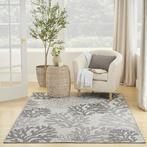 HomeRoots 6' Nautical Indoor/Outdoor Area Rug - Gray, Black, and Ivory Coastal Charm for Versatile Spaces 550186