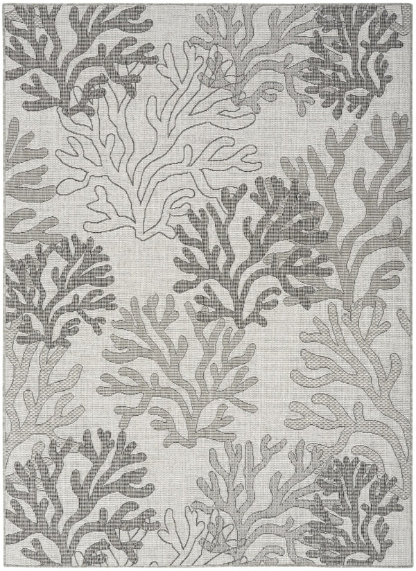HomeRoots 6' Nautical Indoor/Outdoor Area Rug - Gray, Black, and Ivory Coastal Charm for Versatile Spaces 550186