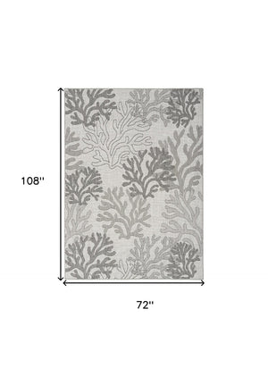HomeRoots 6' Nautical Indoor/Outdoor Area Rug - Gray, Black, and Ivory Coastal Charm for Versatile Spaces 550186