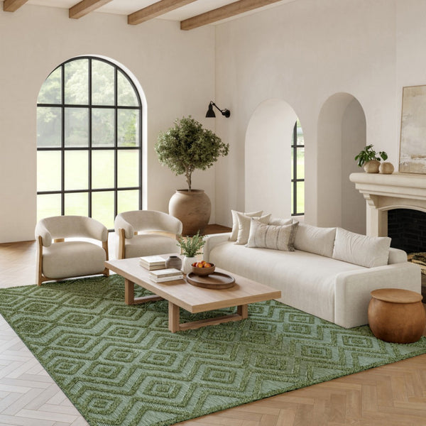 HomeRoots 6' X 9' Versatile Geometric Indoor Outdoor Area Rug in Dark and Light Green for Modern Spaces 550188