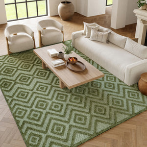 HomeRoots 6' X 9' Versatile Geometric Indoor Outdoor Area Rug in Dark and Light Green for Modern Spaces 550188