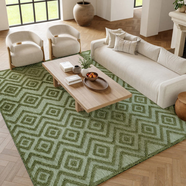 HomeRoots 6' X 9' Versatile Geometric Indoor Outdoor Area Rug in Dark and Light Green for Modern Spaces 550188