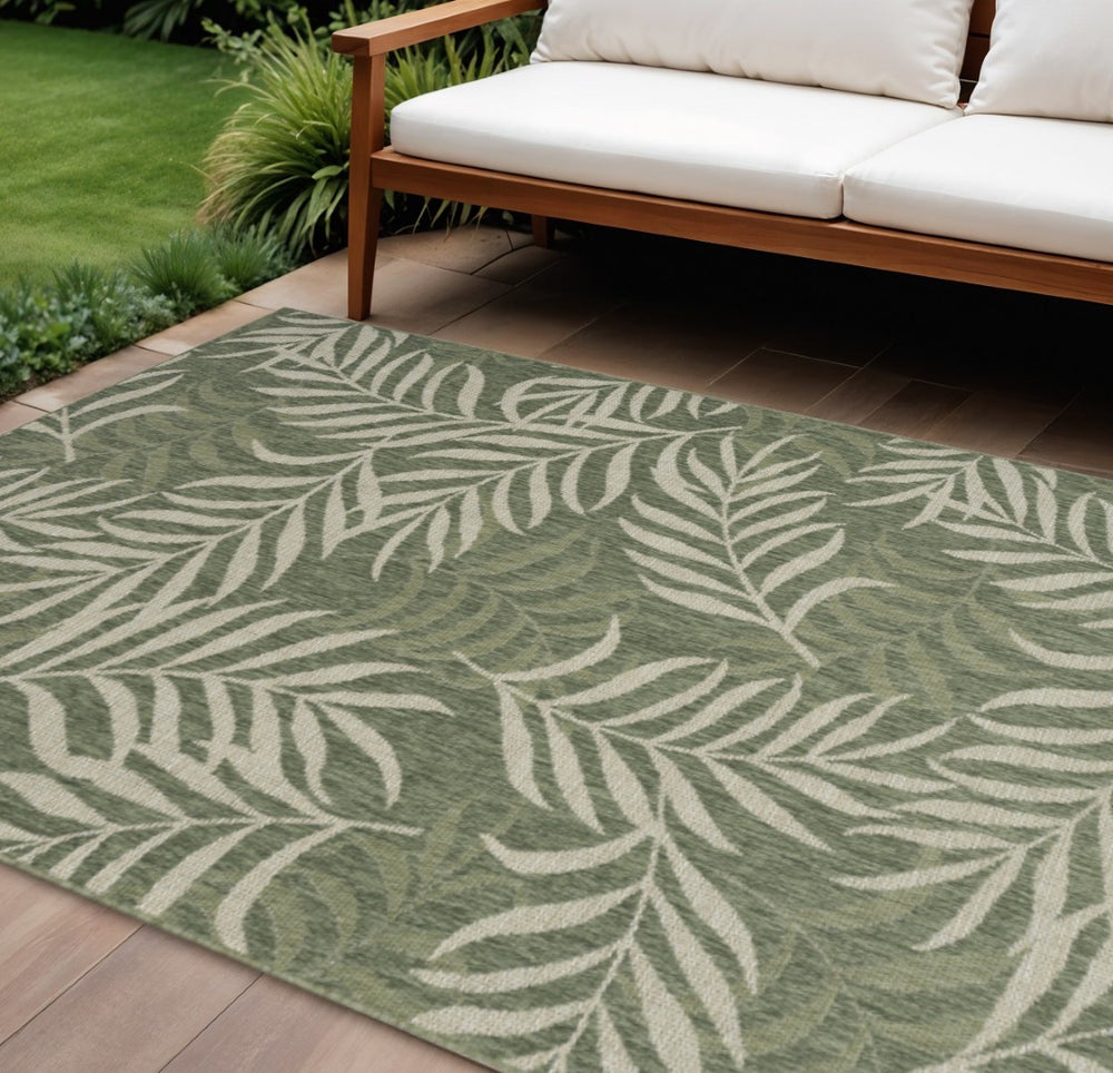 HomeRoots 6' X 9' Green and Ivory Palm Leaf Area Rug - Tropical Indoor/Outdoor Decor, Durable, Easy Care! 550189