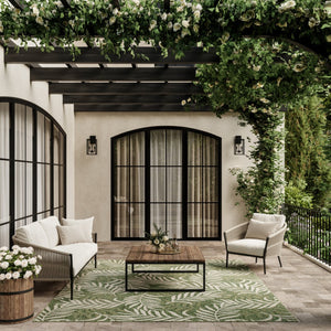 HomeRoots 6' X 9' Green and Ivory Palm Leaf Area Rug - Tropical Indoor/Outdoor Decor, Durable, Easy Care! 550189