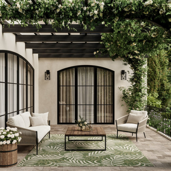 HomeRoots 6' X 9' Green and Ivory Palm Leaf Area Rug - Tropical Indoor/Outdoor Decor, Durable, Easy Care! 550189