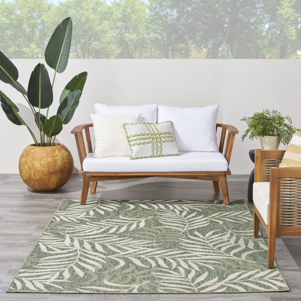 HomeRoots 6' X 9' Green and Ivory Palm Leaf Area Rug - Tropical Indoor/Outdoor Decor, Durable, Easy Care! 550189