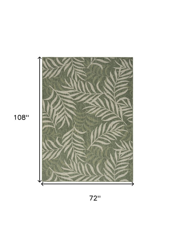 HomeRoots 6' X 9' Green and Ivory Palm Leaf Area Rug - Tropical Indoor/Outdoor Decor, Durable, Easy Care! 550189