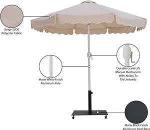 Meridian Furniture Amalfi Resort Style Patio Umbrella with Uv Resistant Polyester Fabric and Base Set 55018Beige-AB