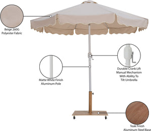 Meridian Furniture Amalfi Outdoor Patio Umbrella Set with Teak Base Aluminum Pole Uv Resistant Canopy 55018Beige-AT