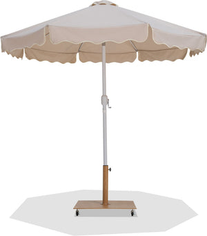 Meridian Furniture Amalfi Outdoor Patio Umbrella Set with Teak Base Aluminum Pole Uv Resistant Canopy 55018Beige-AT