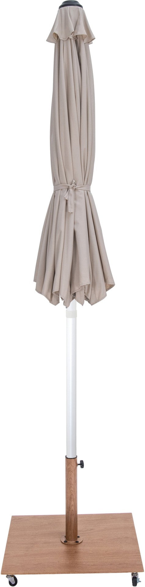 Meridian Furniture Amalfi Outdoor Patio Umbrella Set with Teak Base Aluminum Pole Uv Resistant Canopy 55018Beige-AT