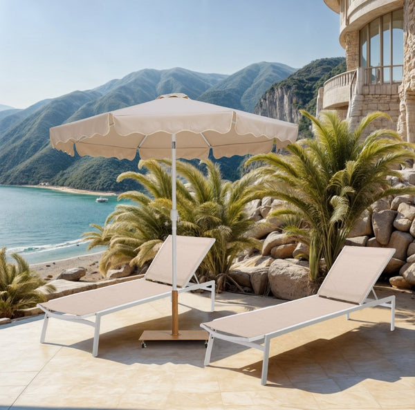 Meridian Furniture Amalfi Outdoor Patio Umbrella Set with Teak Base Aluminum Pole Uv Resistant Canopy 55018Beige-AT