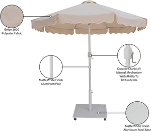 Meridian Furniture Amalfi Outdoor Patio Umbrella Set with Water Resistant Polyester Canopy and Wheeled Base 55018Beige-AW
