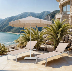 Meridian Furniture Amalfi Outdoor Patio Umbrella Set with Water Resistant Polyester Canopy and Wheeled Base 55018Beige-AW