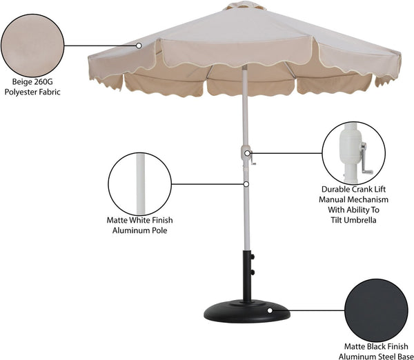Meridian Furniture Amalfi Resort Outdoor Patio Umbrella with Base Water Resistant Polyester Canopy 55018Beige-BB