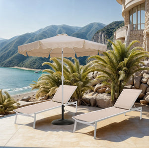 Meridian Furniture Amalfi Resort Outdoor Patio Umbrella with Base Water Resistant Polyester Canopy 55018Beige-BB
