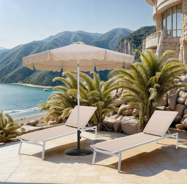 Meridian Furniture Amalfi Resort Outdoor Patio Umbrella with Base Water Resistant Polyester Canopy 55018Beige-BB