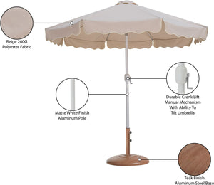 Meridian Furniture Amalfi Resort Style Outdoor Umbrella with Teak Base and Uv Resistant Polyester Canopy 55018Beige-BT