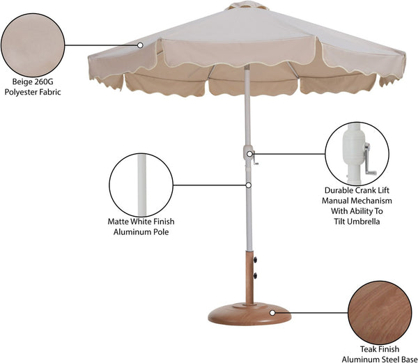 Meridian Furniture Amalfi Resort Style Outdoor Umbrella with Teak Base and Uv Resistant Polyester Canopy 55018Beige-BT