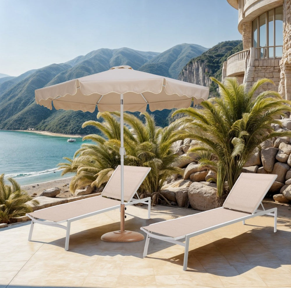 Meridian Furniture Amalfi Resort Style Outdoor Umbrella with Teak Base and Uv Resistant Polyester Canopy 55018Beige-BT