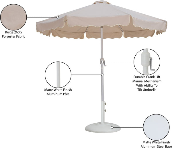 Meridian Furniture Amalfi Resort Style Outdoor Patio Umbrella with Base Water Resistant Aluminum Pole 55018Beige-BW