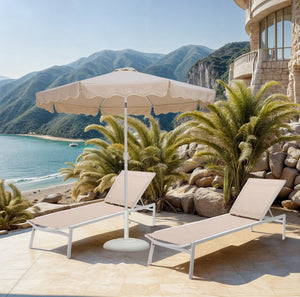 Meridian Furniture Amalfi Resort Style Outdoor Patio Umbrella with Base Water Resistant Aluminum Pole 55018Beige-BW