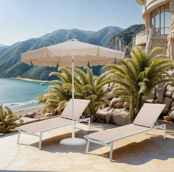 Meridian Furniture Amalfi Resort Style Outdoor Patio Umbrella with Base Water Resistant Aluminum Pole 55018Beige-BW