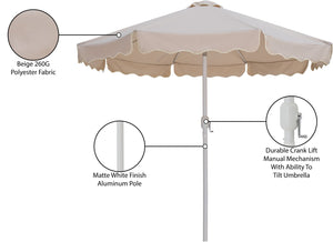 Meridian Furniture Amalfi Resort Style Outdoor Patio Umbrella Uv Resistant Polyester Canopy with Aluminum Pole Beige Style 2 55018Beige-U