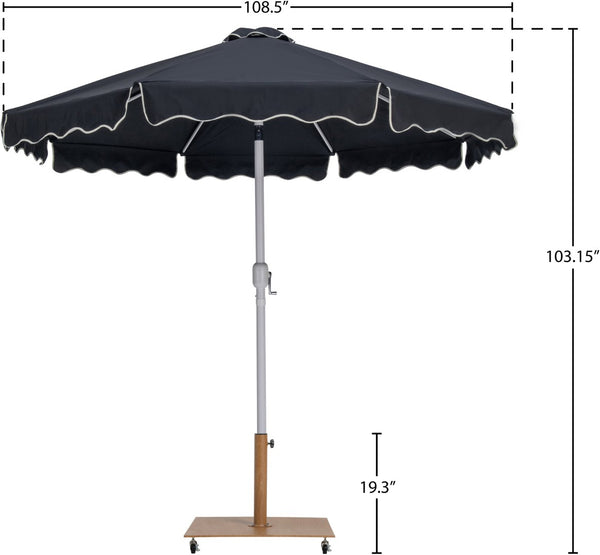 Meridian Furniture Amalfi Outdoor Patio Umbrella with Wheeled Teak Base and Water Resistant Polyester 55018Black-AT